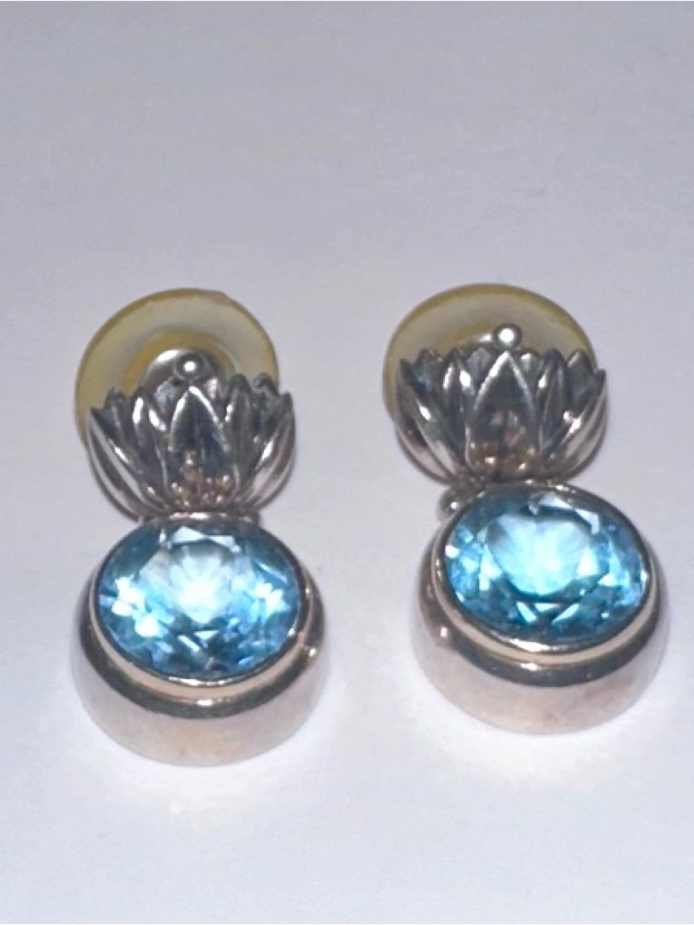 Silver and Gold Drop Earrings with sparkling blue topaz Gemstones - Picture 2 of 5